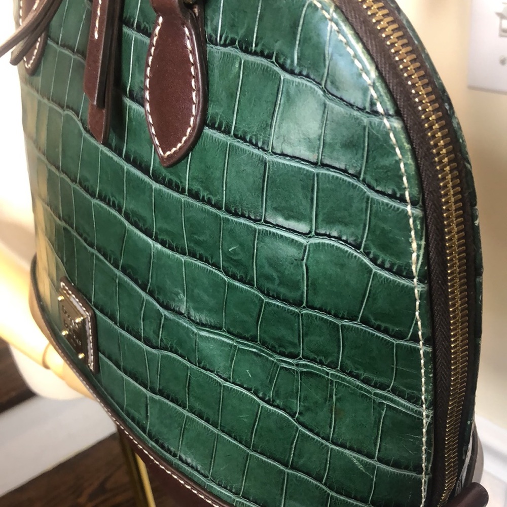 DOONEY & BOURKE Turquoise Croc Embossed & Brown Leather Handles Dome Hand Bag - Picture 4 of 17